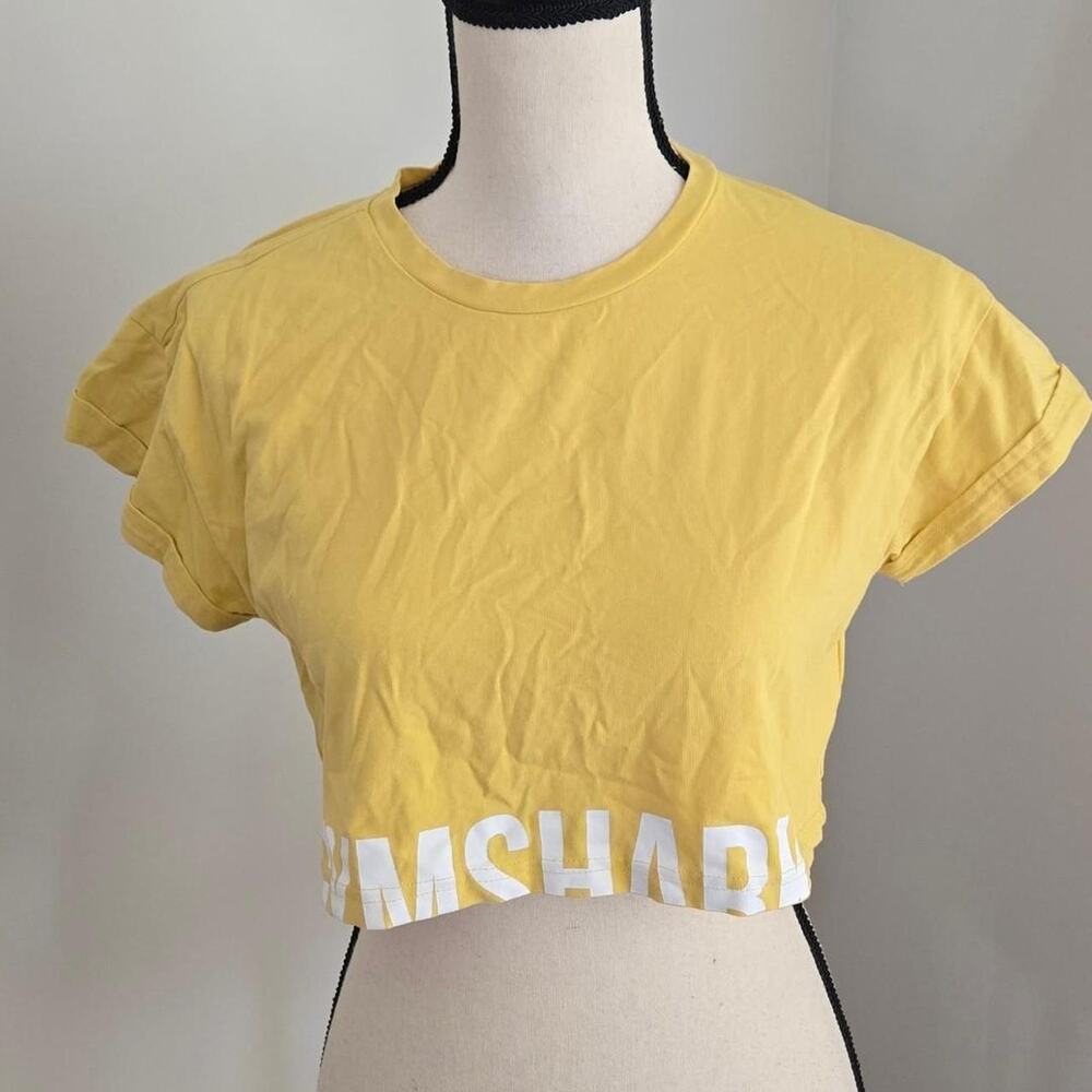 Gymshark yellow cropped cotton t-shirt white text Size S